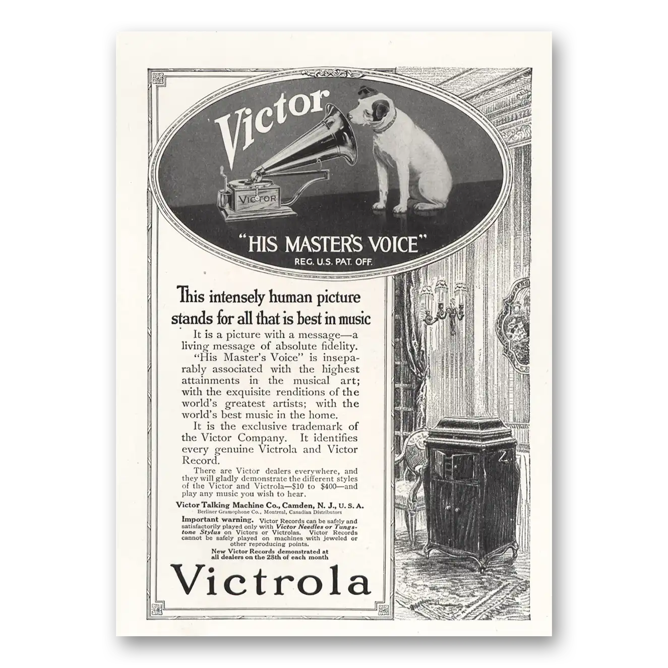 1917 Victrola Intensely Human Picture Stands Vintage Magazine Print Ad