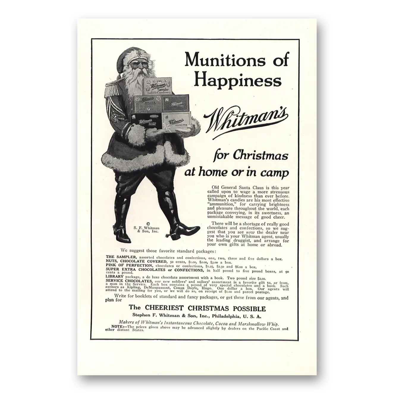 1917 Whitmans Chocolates Candy Munitions of Happiness Vintage Magazine Print Ad