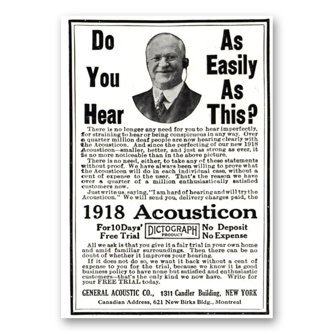 1918 Acousticon Hearing Aid Do You Hear As Easily As This Vintage Magazine Print Ad