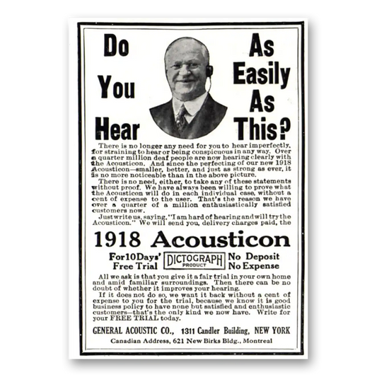 1918 Acousticon Hearing Aid Do You Hear As Easily As This Vintage Magazine Print Ad