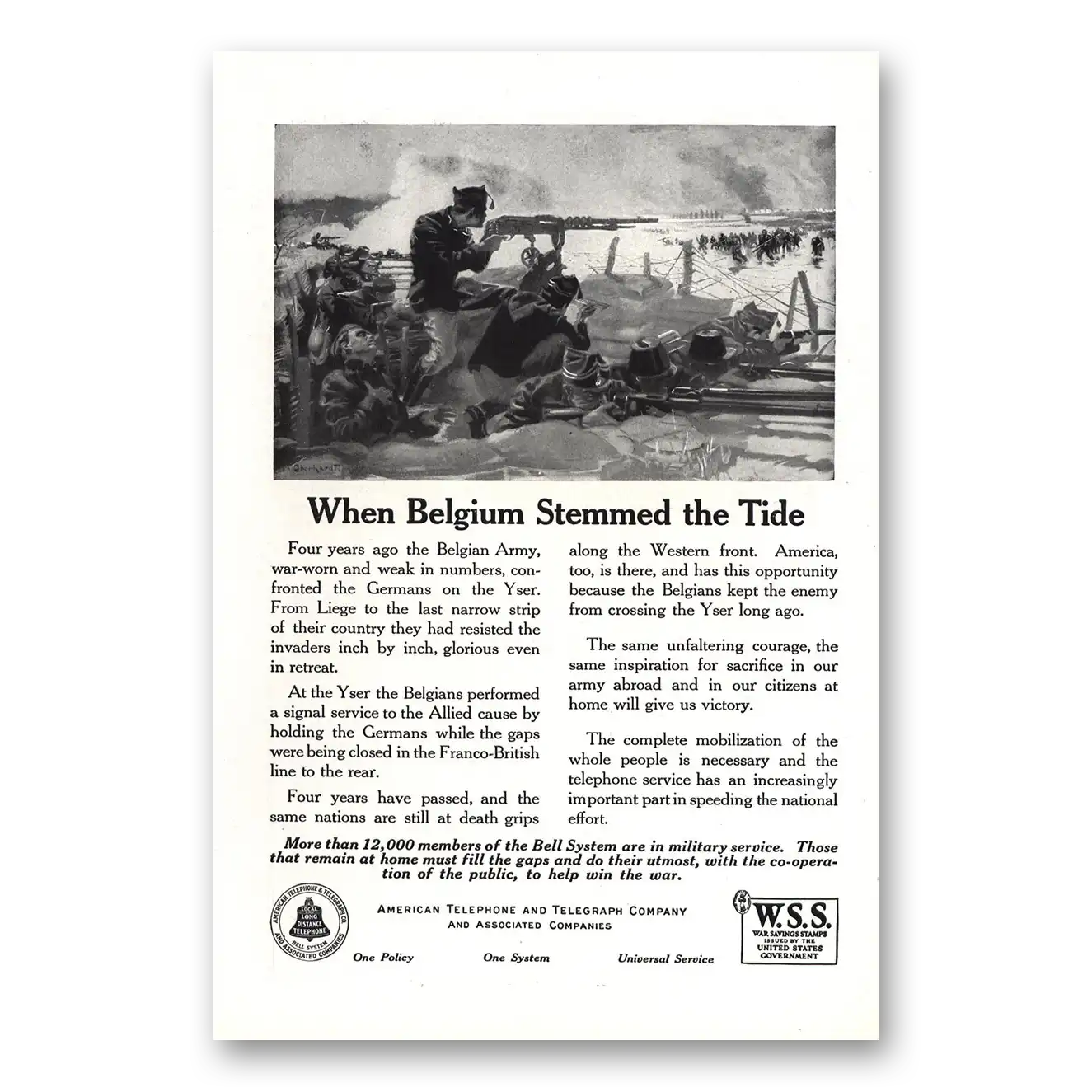 1918 American Telephone When Belgium Stemmed the Tide Vintage Magazine Print Ad