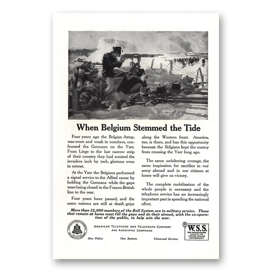 1918 American Telephone When Belgium Stemmed the Tide Vintage Magazine Print Ad