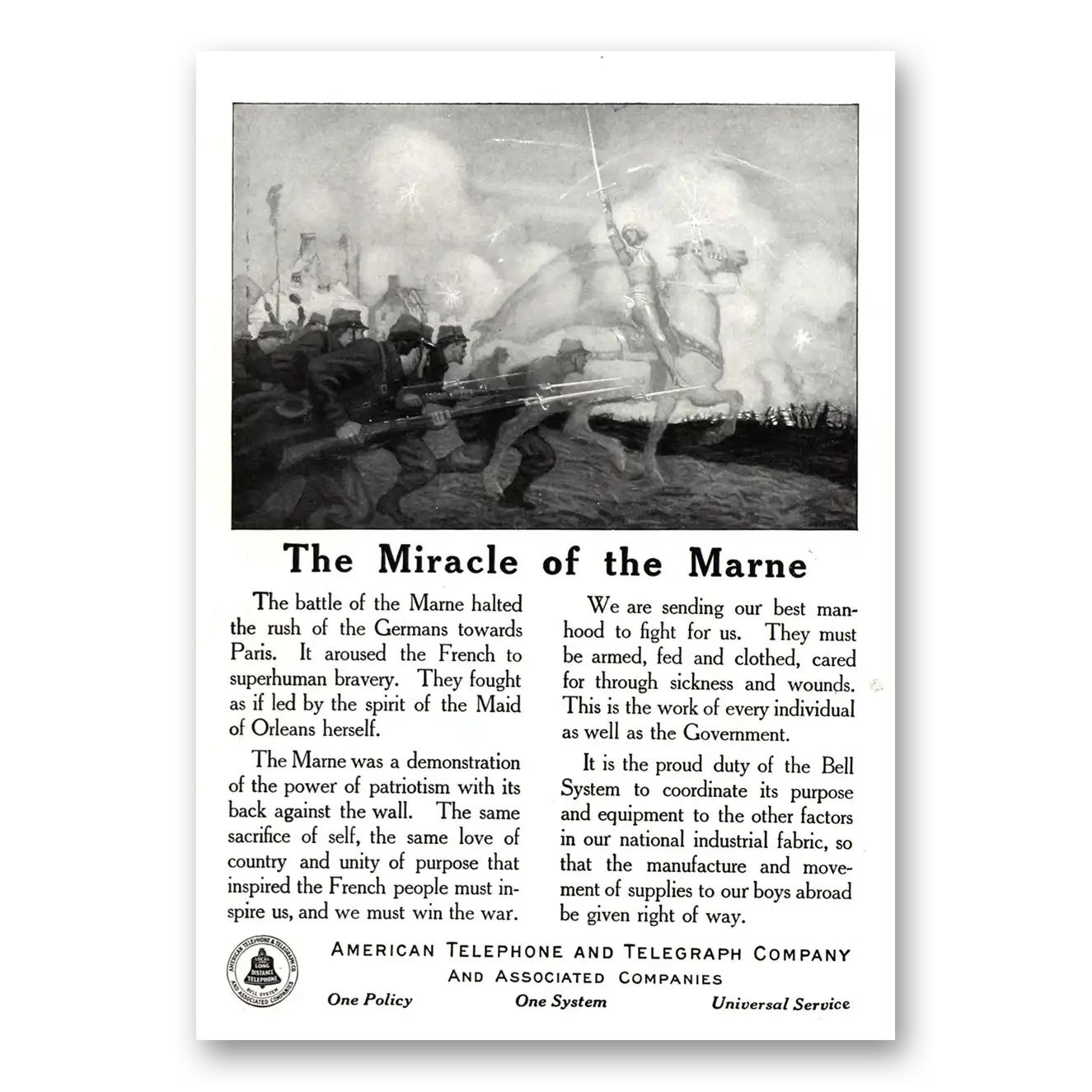 1918 American Telephone Miracle of the Marne Vintage Magazine Print Ad