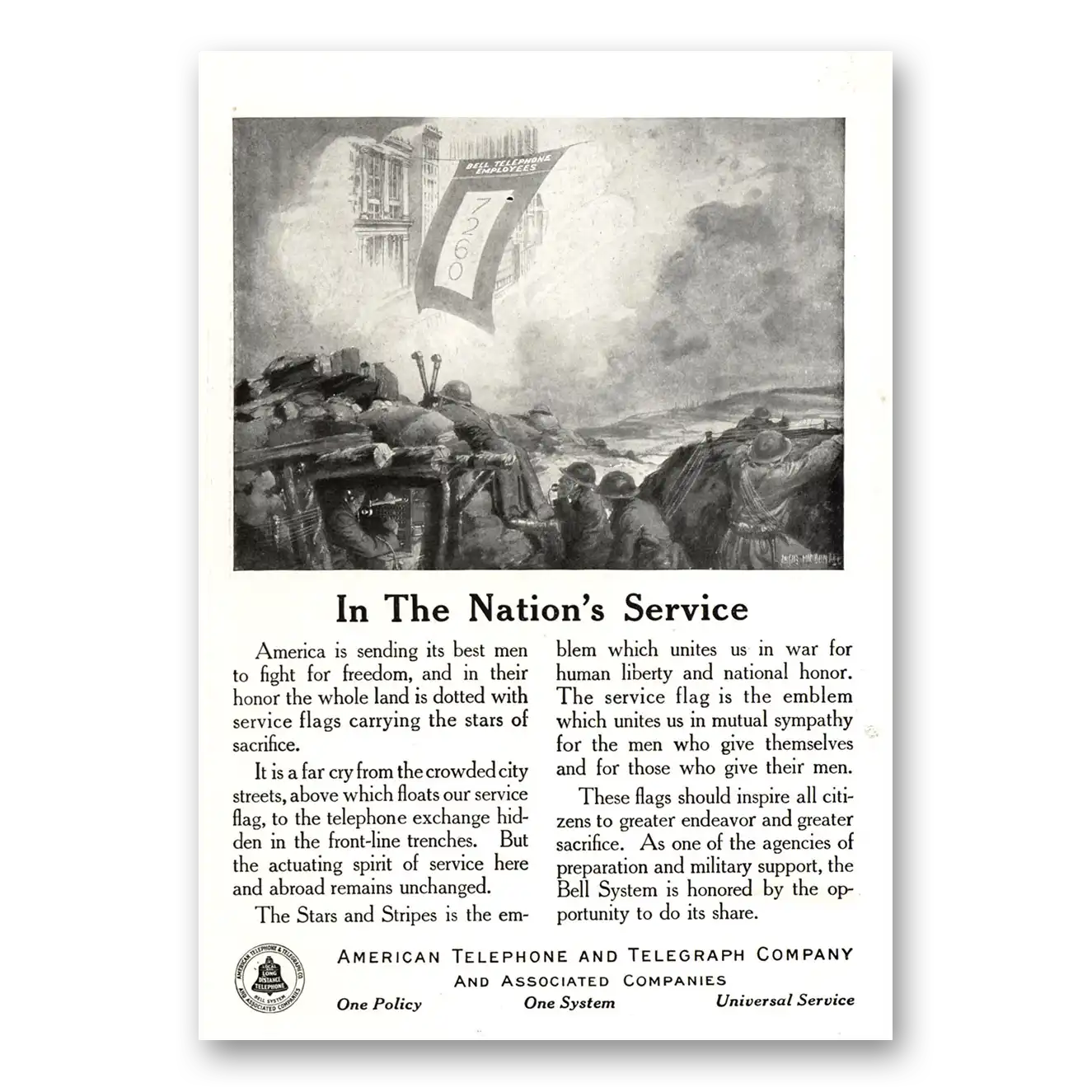 1918 American Telephone Nations Service Vintage Magazine Print Ad