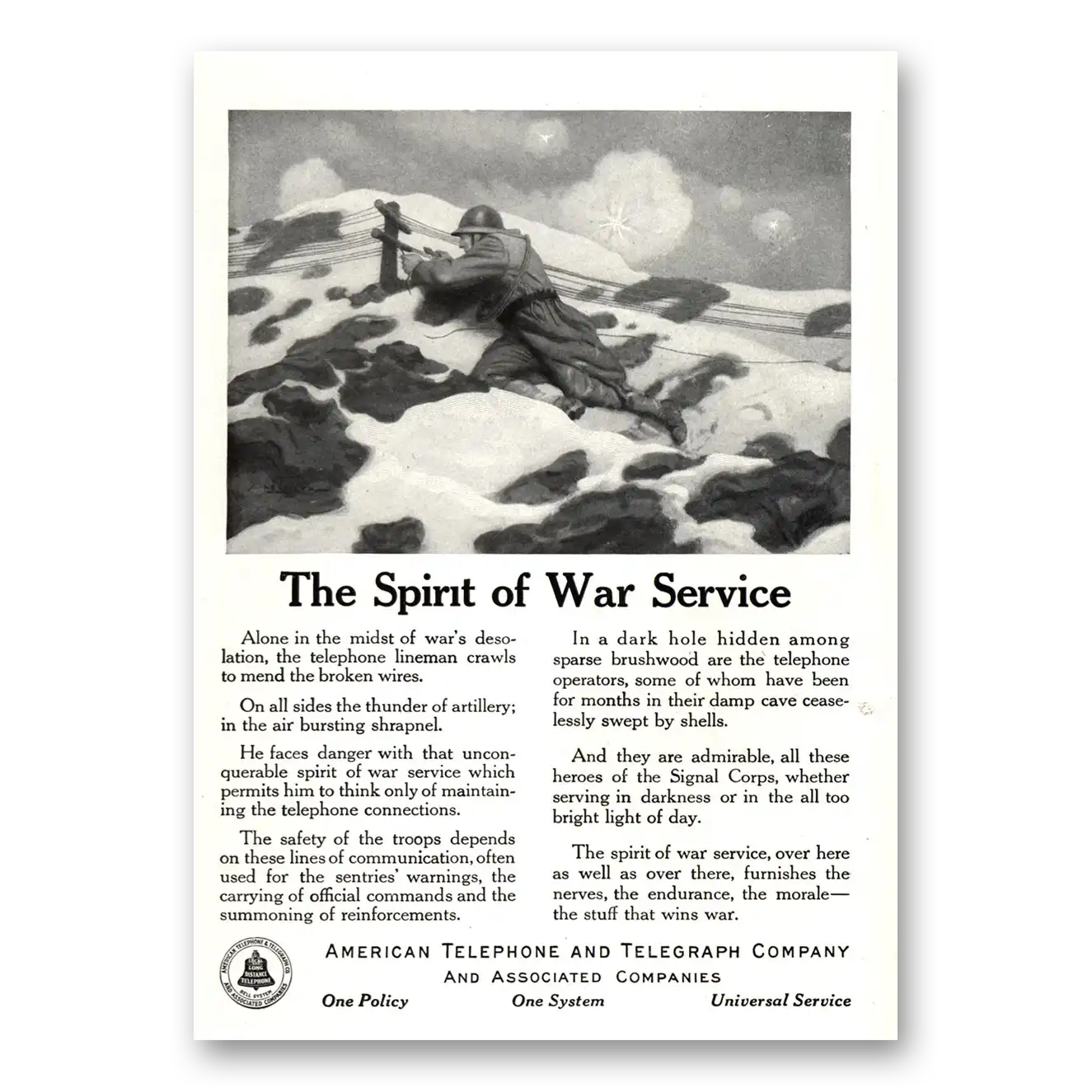 1918 American Telephone Spirit of War Service Vintage Magazine Print Ad