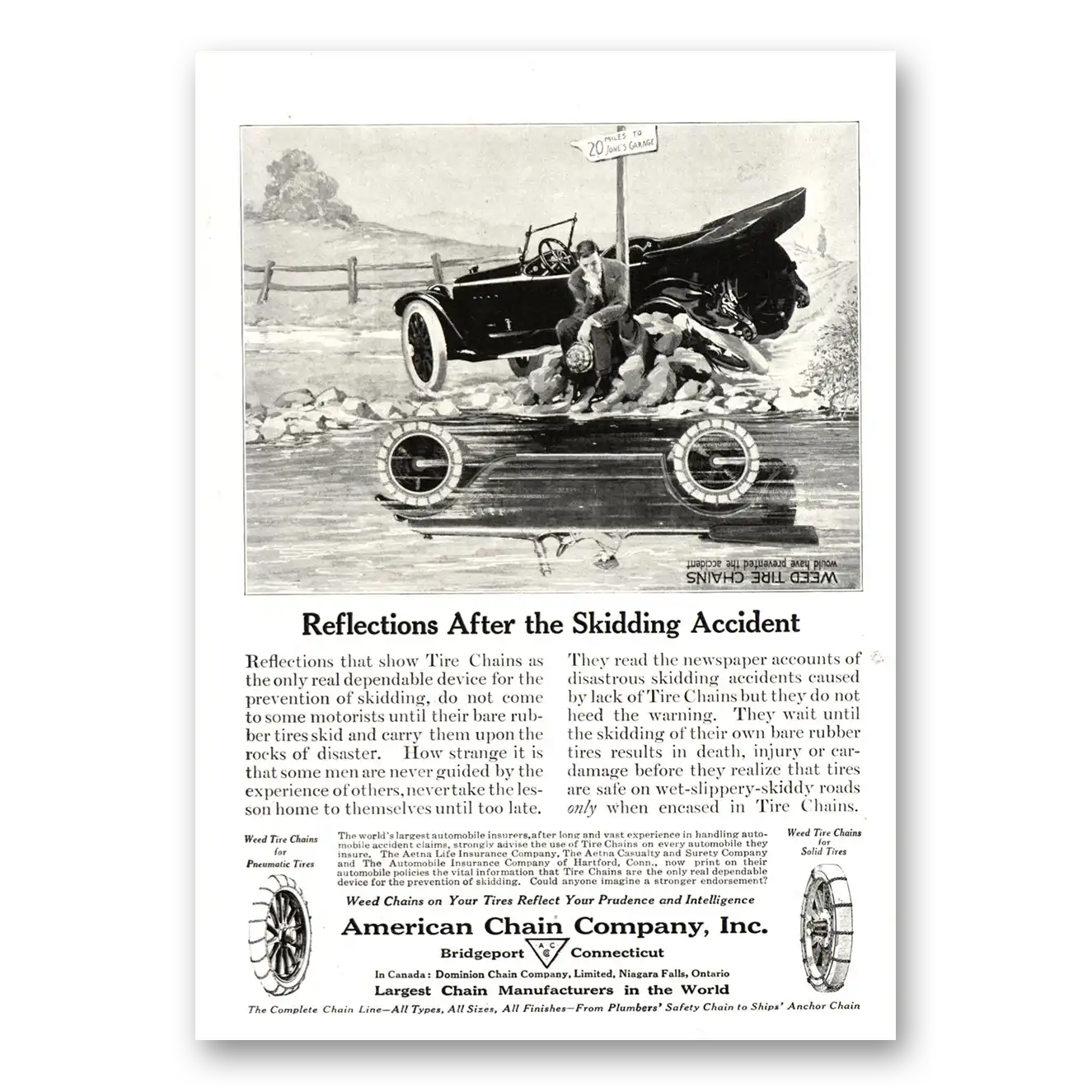 1918 American Chain Company Reflections After the Skidding Vintage Magazine Print Ad