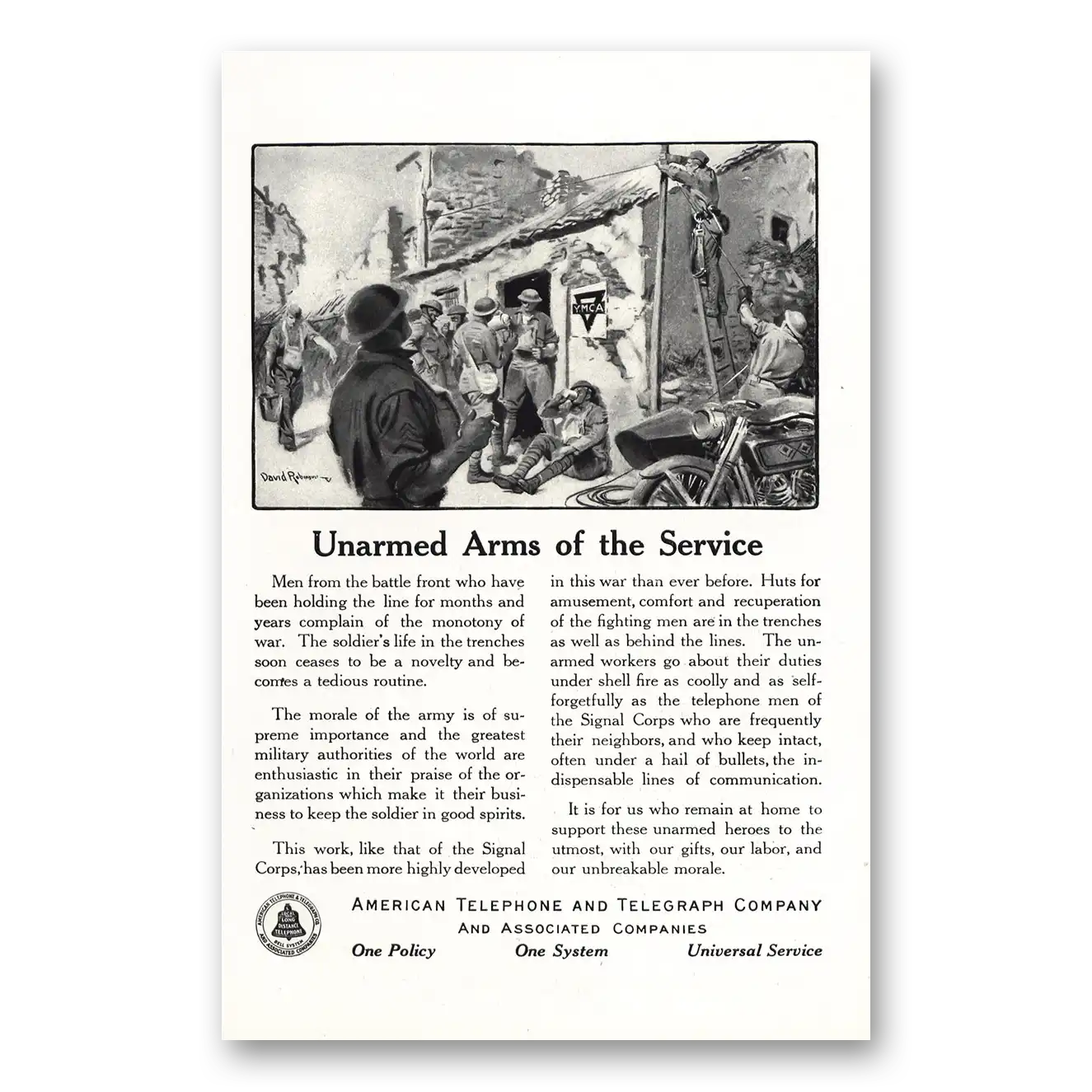 1918 American Telephone Unarmed Arms of the Service Vintage Magazine Print Ad