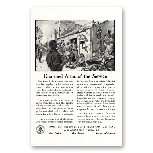 1918 American Telephone Unarmed Arms of the Service Vintage Magazine Print Ad