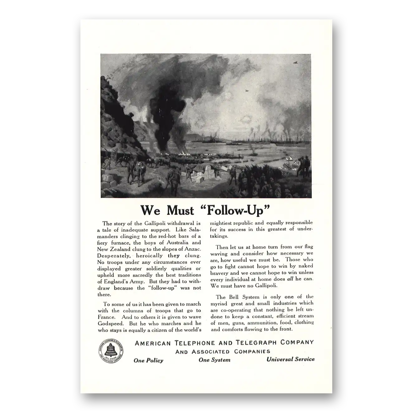 1918 American Telephone We Must Follow Up Gallipoli Vintage Magazine Print Ad