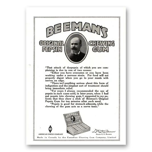 1918 Beemans Chewing Gum Original Pepsin Chewing Gum Vintage Magazine Print Ad