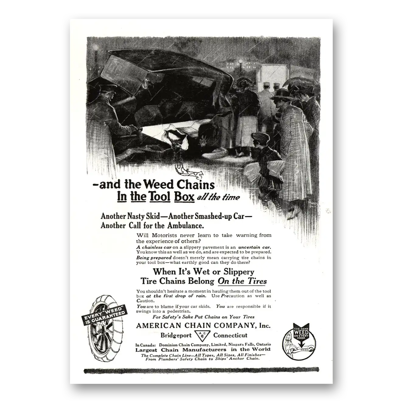 1918 American Chain Company Another Nasty Skid Smashed Up Car Vintage Magazine Print Ad