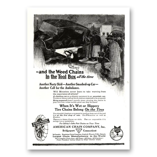 1918 American Chain Company Another Nasty Skid Smashed Up Car Vintage Magazine Print Ad