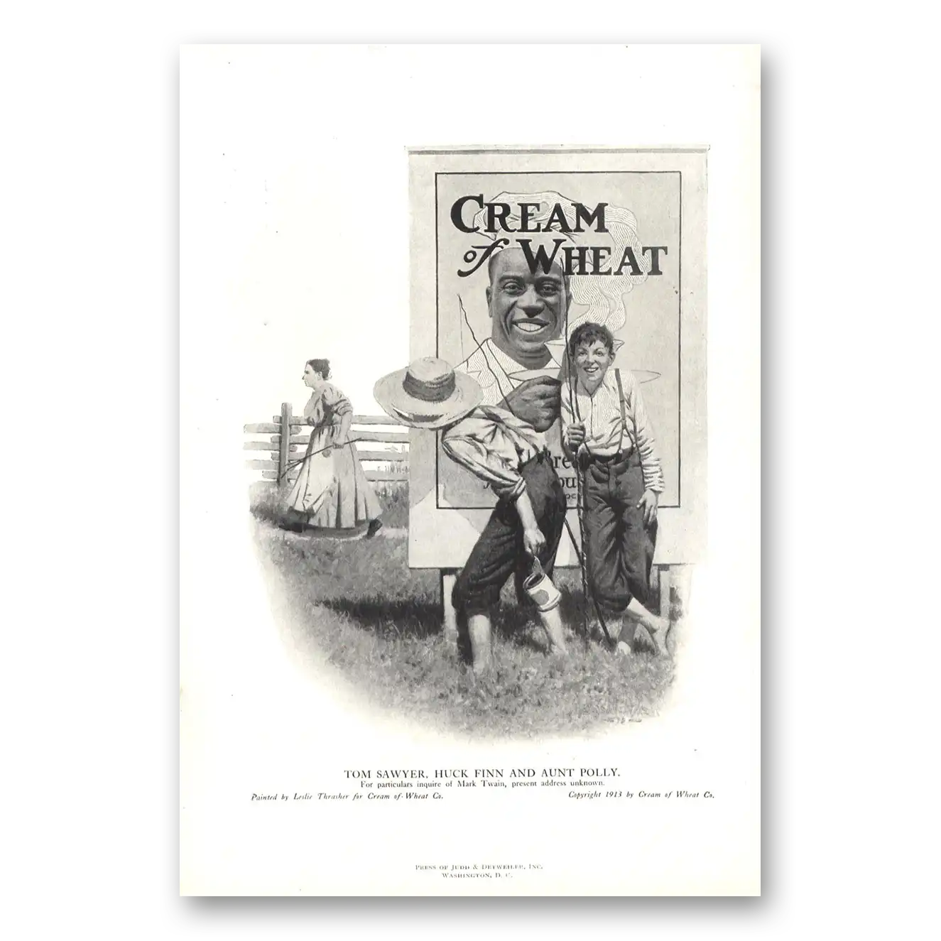 1918 Cream of Wheat Tom Sawyer Huck Finn and Aunt Polly Vintage Magazine Print Ad