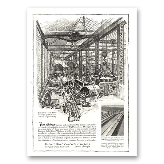 1918 Fenestra Solid Steel Windows Full Efficiency Vintage Magazine Print Ad