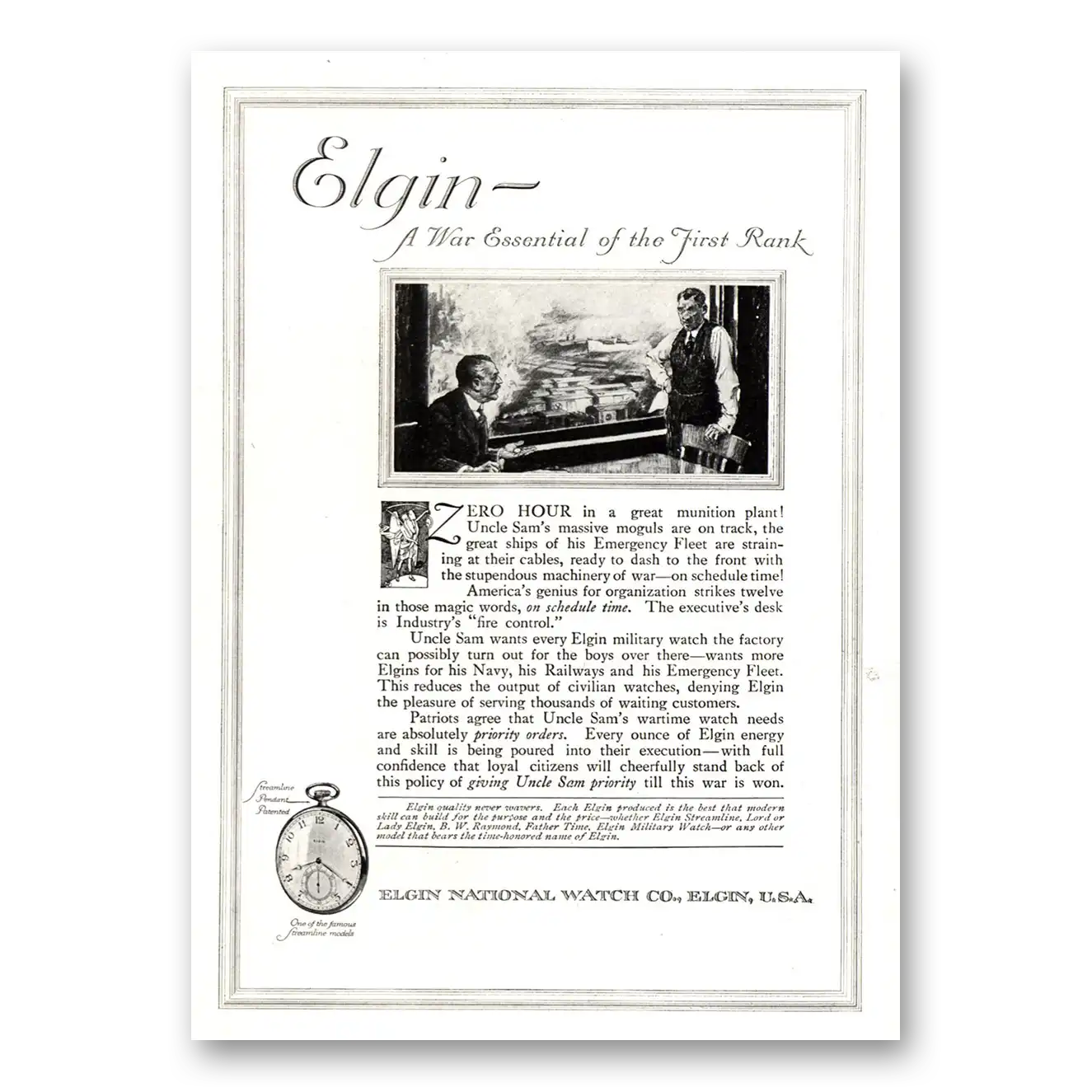 1918 Elgin Watch War Essential of the First Rank Vintage Magazine Print Ad