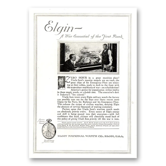 1918 Elgin Watch War Essential of the First Rank Vintage Magazine Print Ad