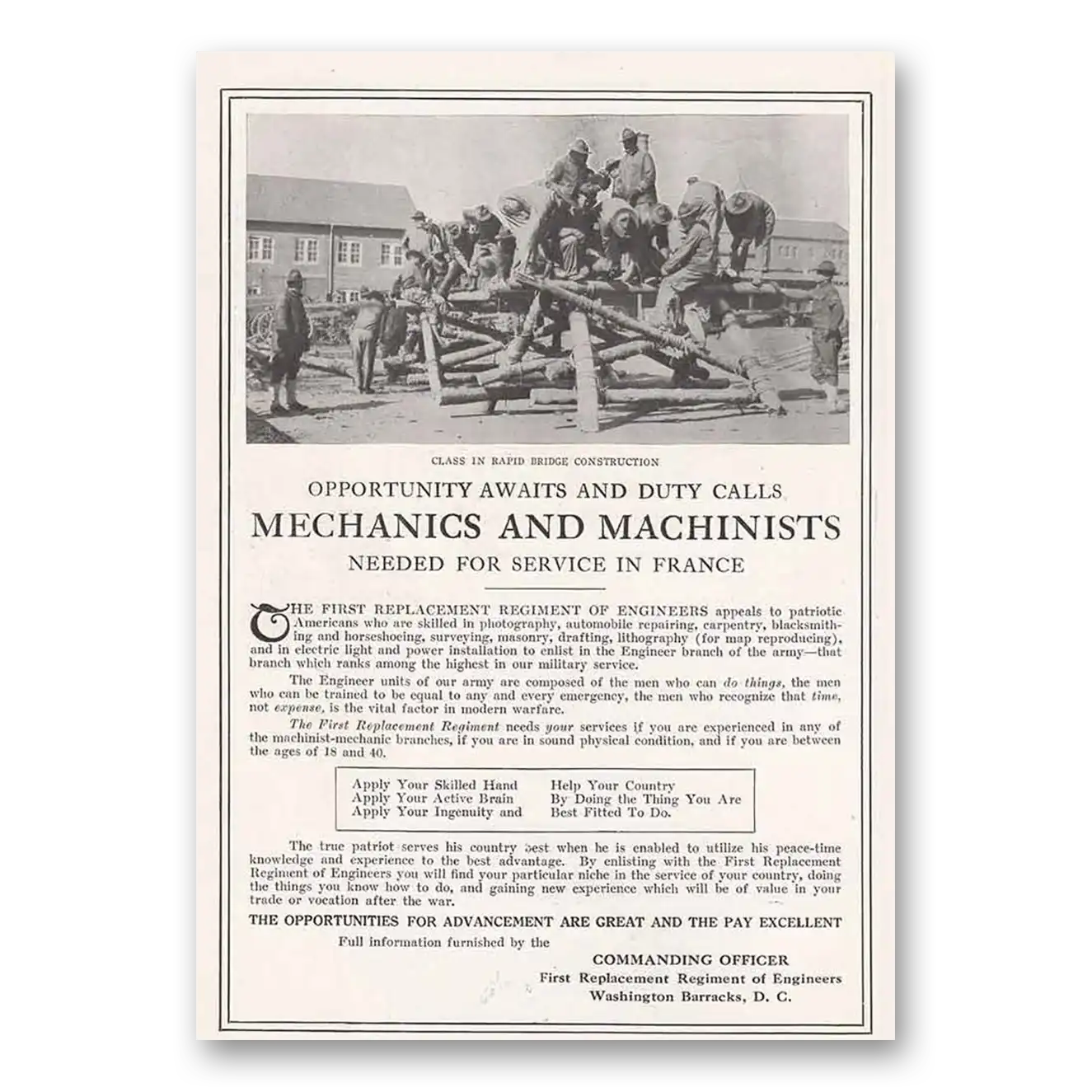 1918 First Replacement Regiment of Engineers First Replacement Regiment of Engineers Service Vintage Magazine Print Ad