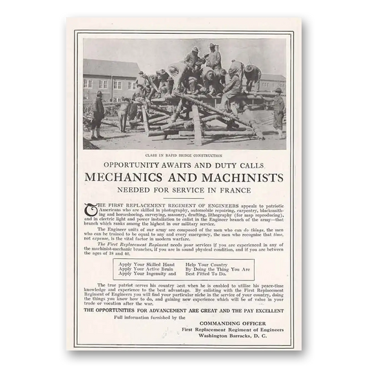 1918 First Replacement Regiment of Engineers First Replacement Regiment of Engineers Service Vintage Magazine Print Ad