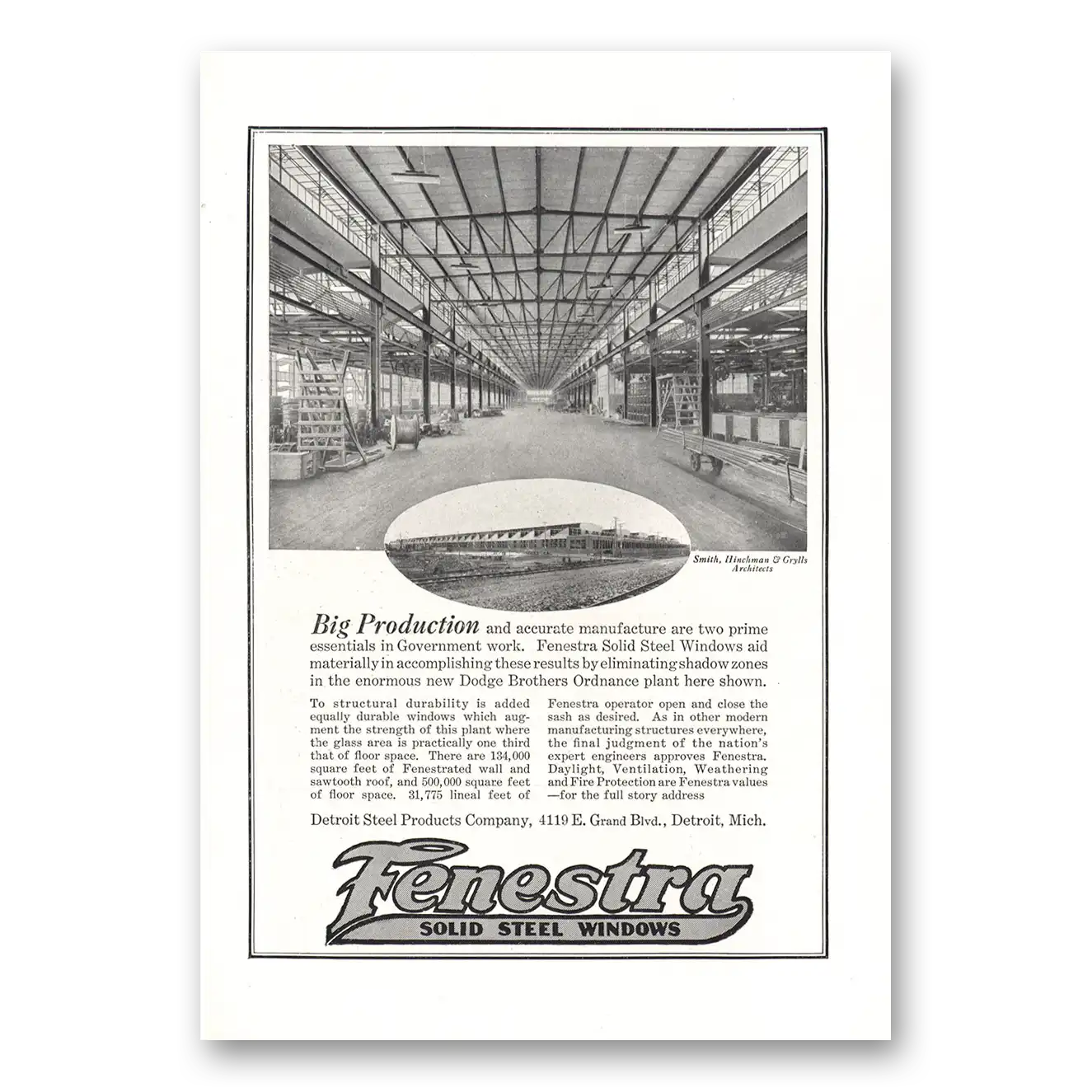 1918 Fenestra Solid Steel Windows Big Production Dodge Brothers Vintage Magazine Print Ad