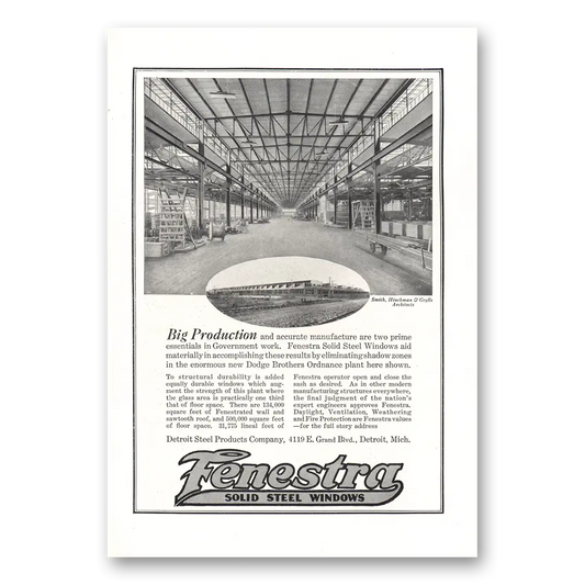 1918 Fenestra Solid Steel Windows Big Production Dodge Brothers Vintage Magazine Print Ad