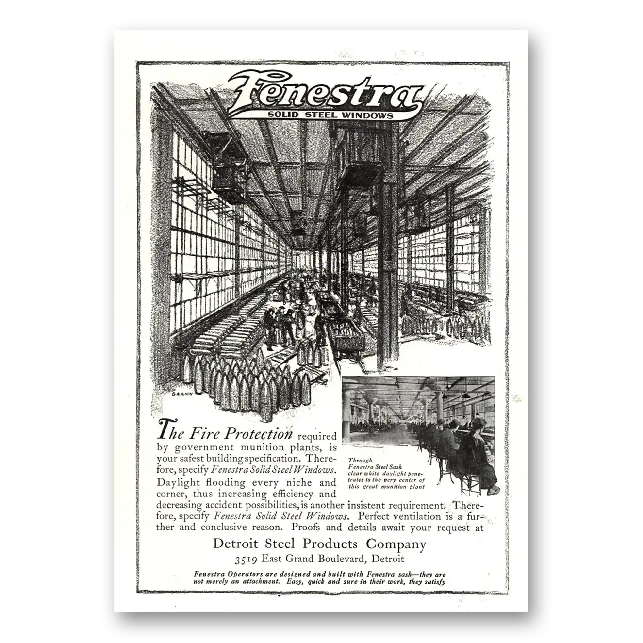 1918 Fenestra Solid Steel Windows Fire Protection Vintage Magazine Print Ad