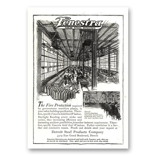 1918 Fenestra Solid Steel Windows Fire Protection Vintage Magazine Print Ad