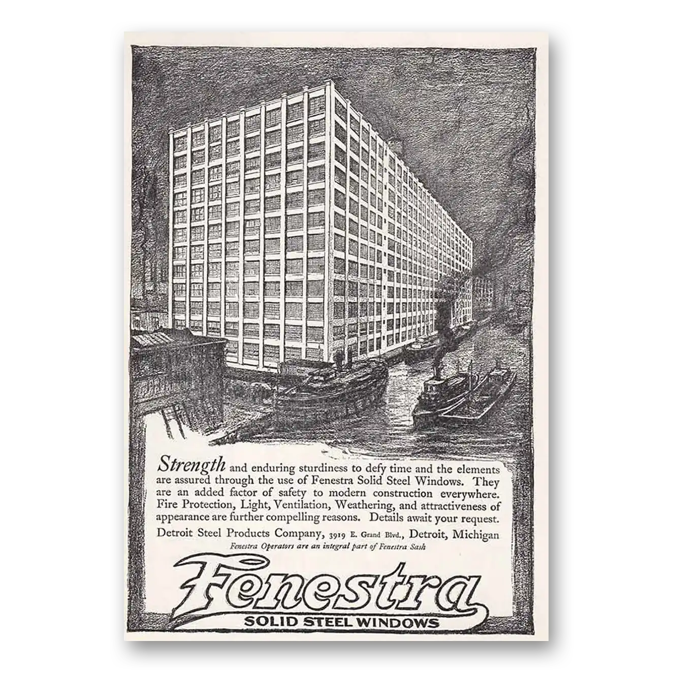 1918 Fenestra Solid Steel Windows Strength Enduring Sturdiness Vintage Magazine Print Ad