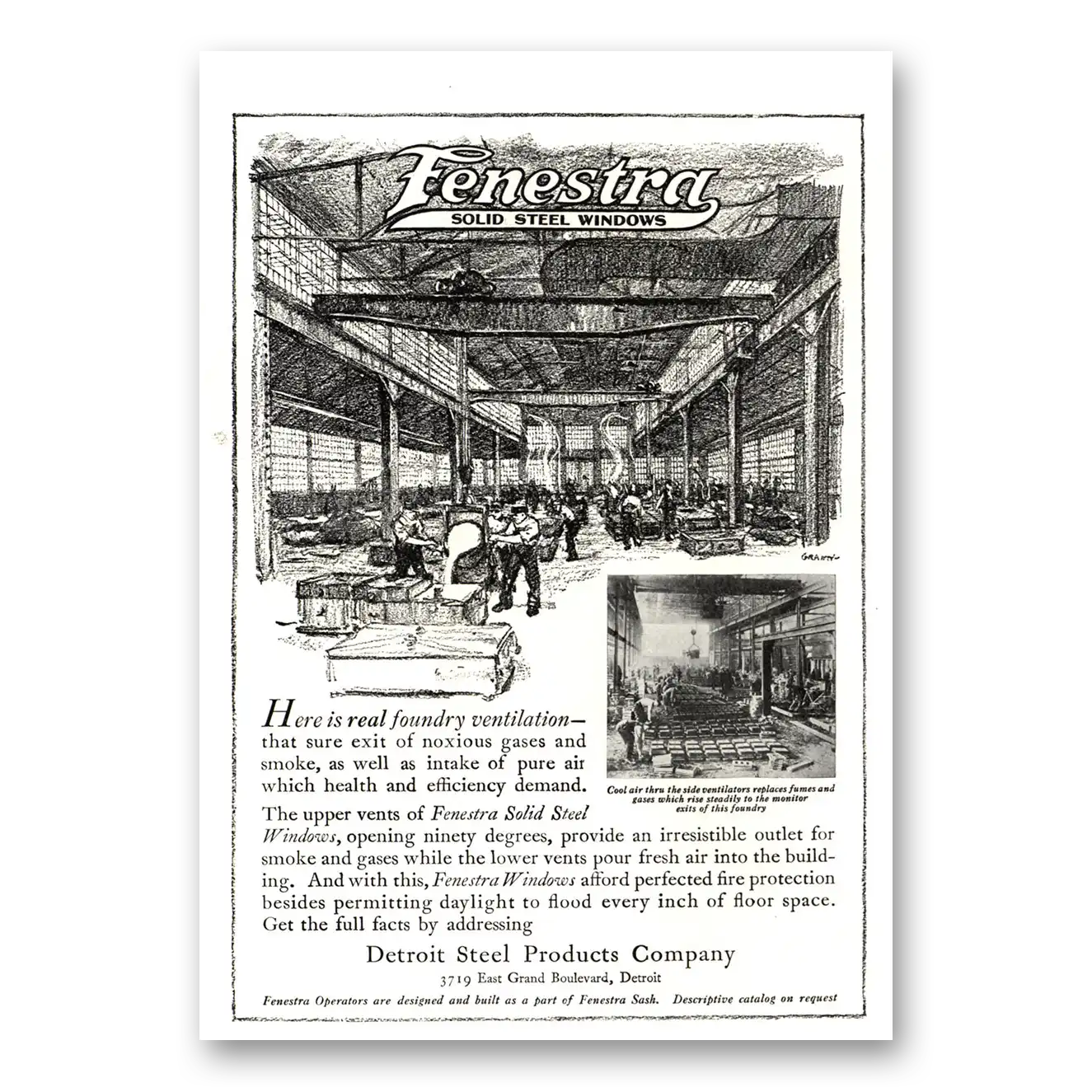 1918 Fenestra Solid Steel Windows Real Foundry Ventilation Vintage Magazine Print Ad