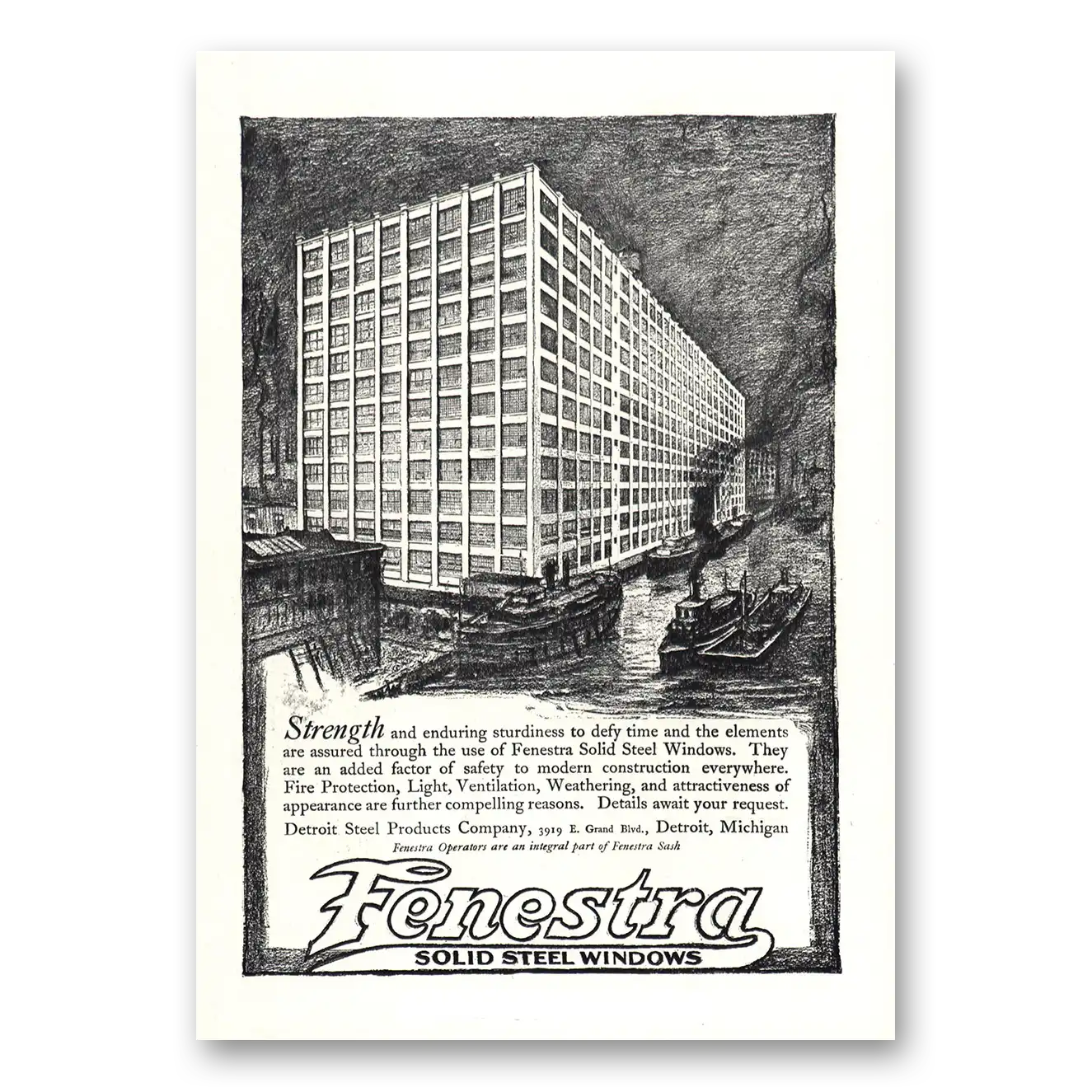 1918 Fenestra Solid Steel Windows Strength Enduring Sturdiness Vintage Magazine Print Ad