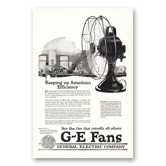 1918 General Electric Fans Keeping Up American Efficiency Vintage Magazine Print Ad