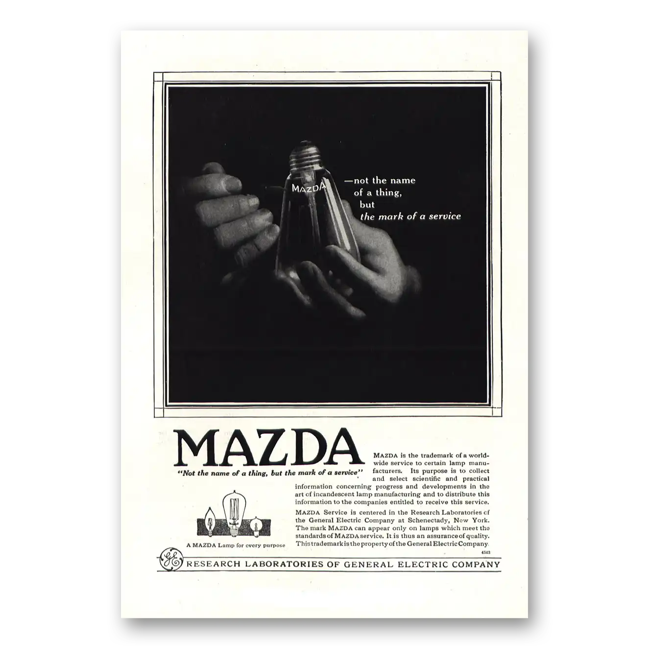 1918 Mazda Lamps Not the Name of Thing Vintage Magazine Print Ad