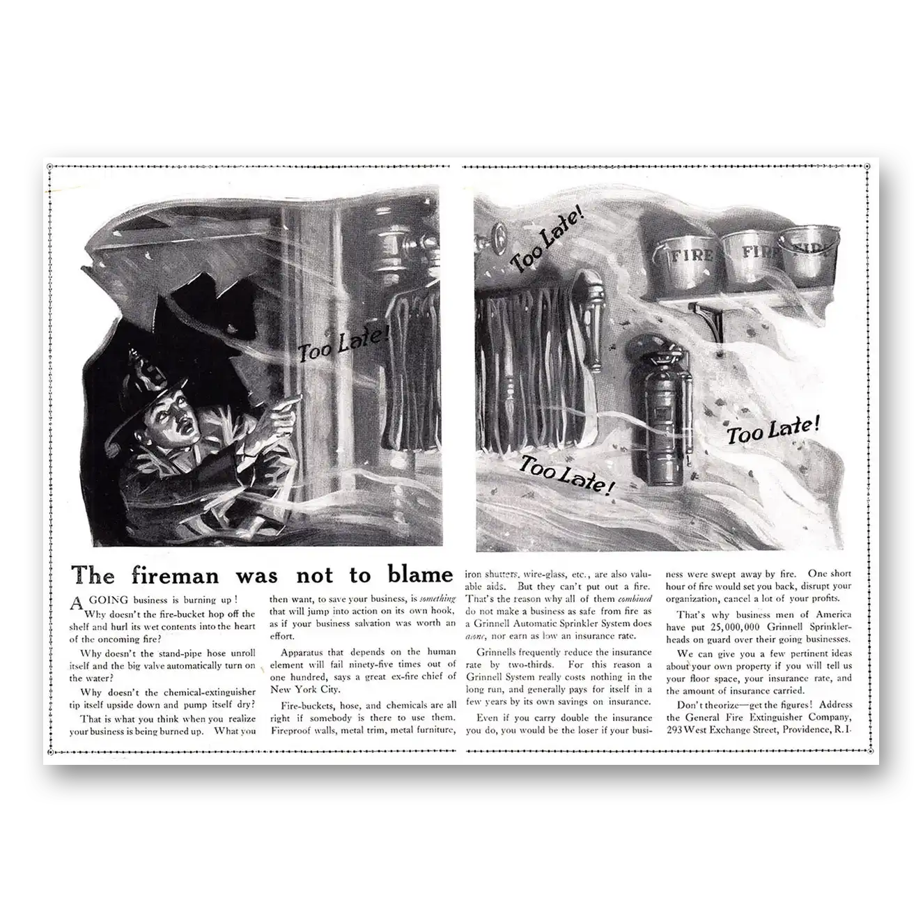 1918 General Fire Extinguisher Fireman Was Not To Blame Vintage Magazine Print Ad