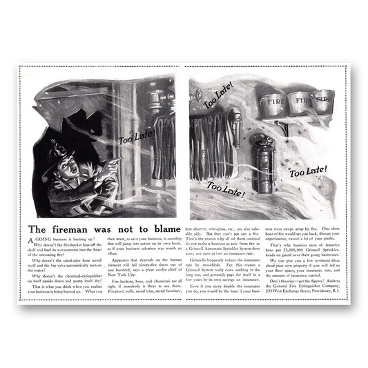 1918 General Fire Extinguisher Fireman Was Not To Blame Vintage Magazine Print Ad