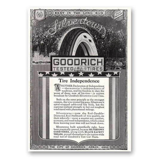 1918 Goodrich Silvertown Cord Tires Independence Vintage Magazine Print Ad