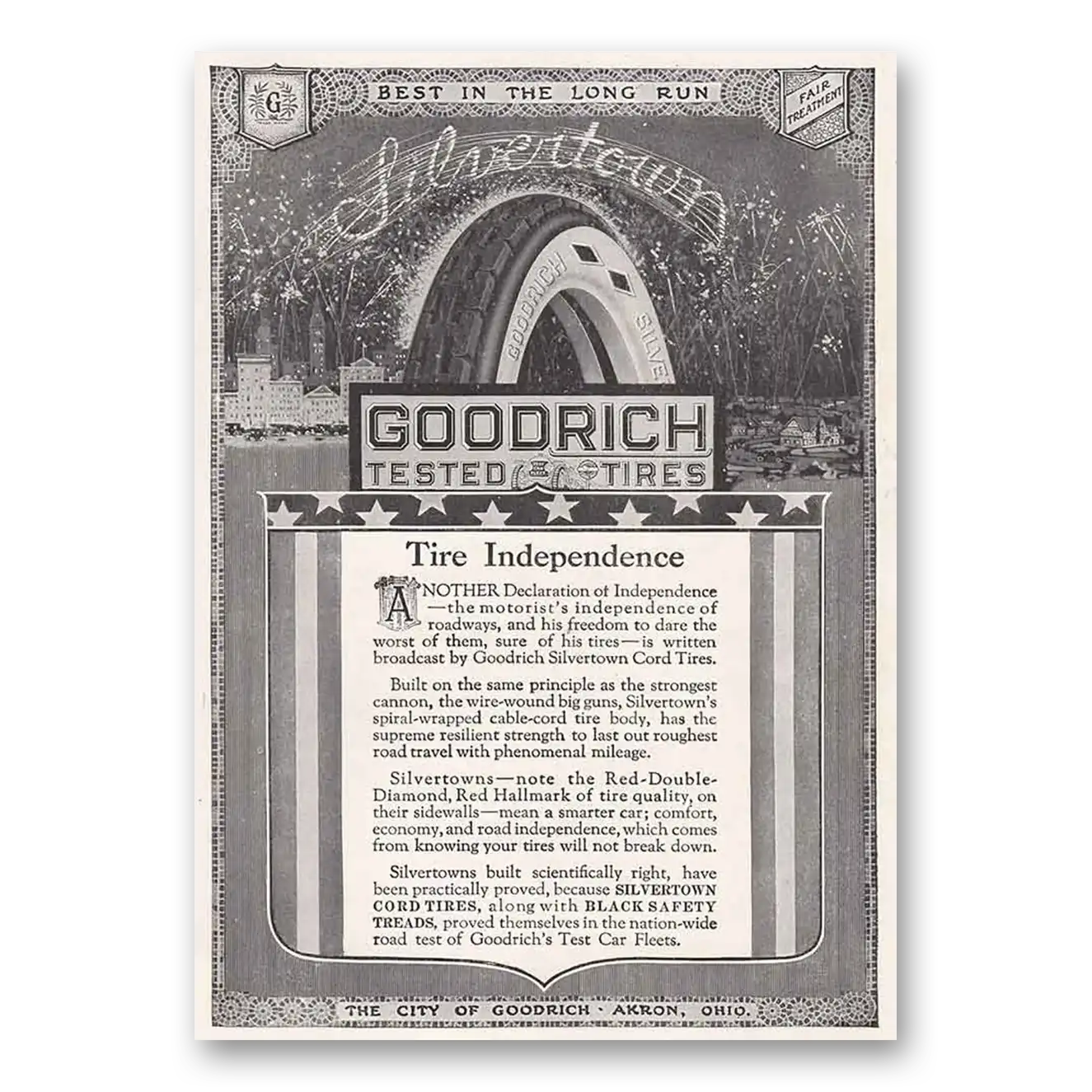 1918 Goodrich Silvertown Tires Independence Vintage Magazine Print Ad