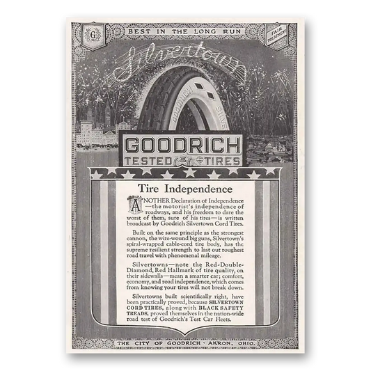 1918 Goodrich Silvertown Tires Independence Vintage Magazine Print Ad