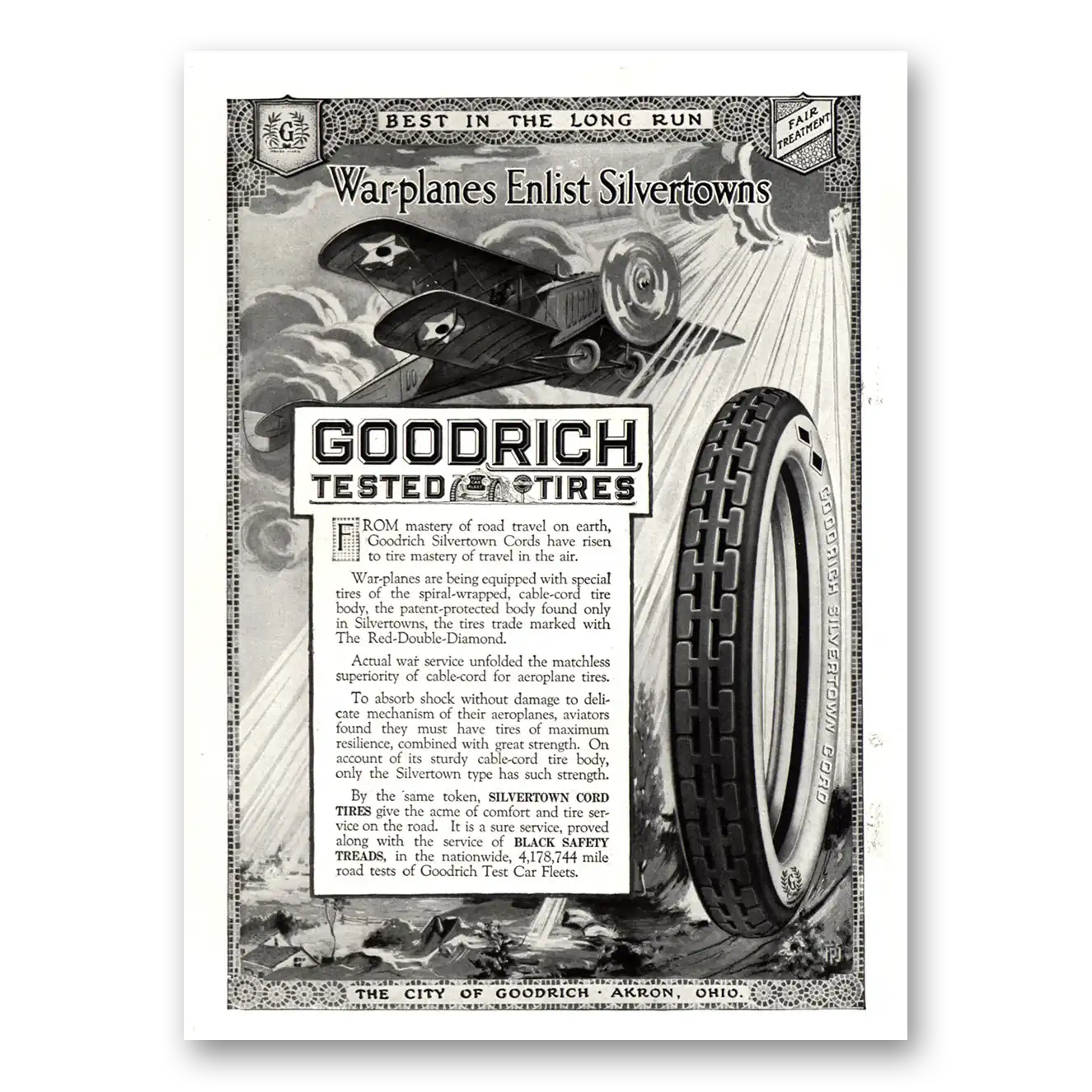 1918 Goodrich Tires War Planes Enlist Vintage Magazine Print Ad