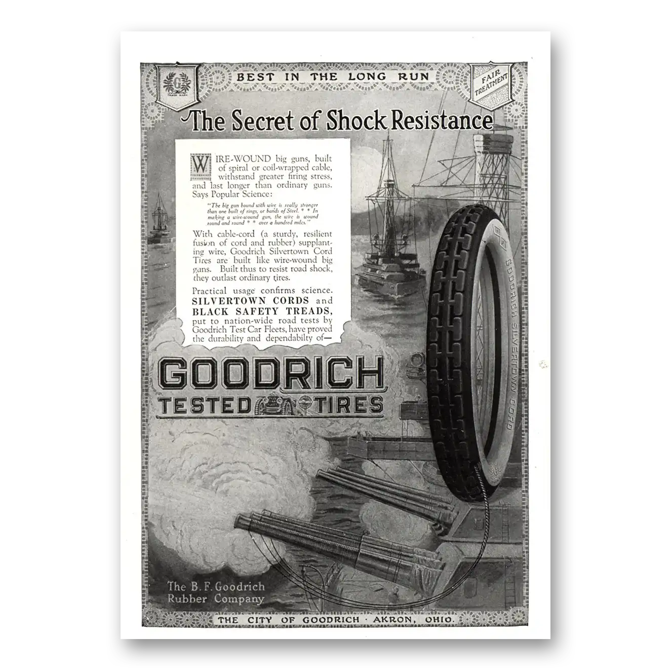 1918 Goodrich Tires Secret of Shock Resistance Vintage Magazine Print Ad