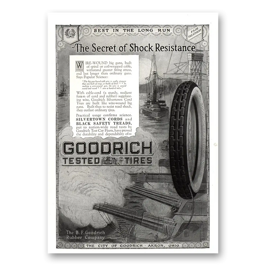 1918 Goodrich Tires Secret of Shock Resistance Vintage Magazine Print Ad