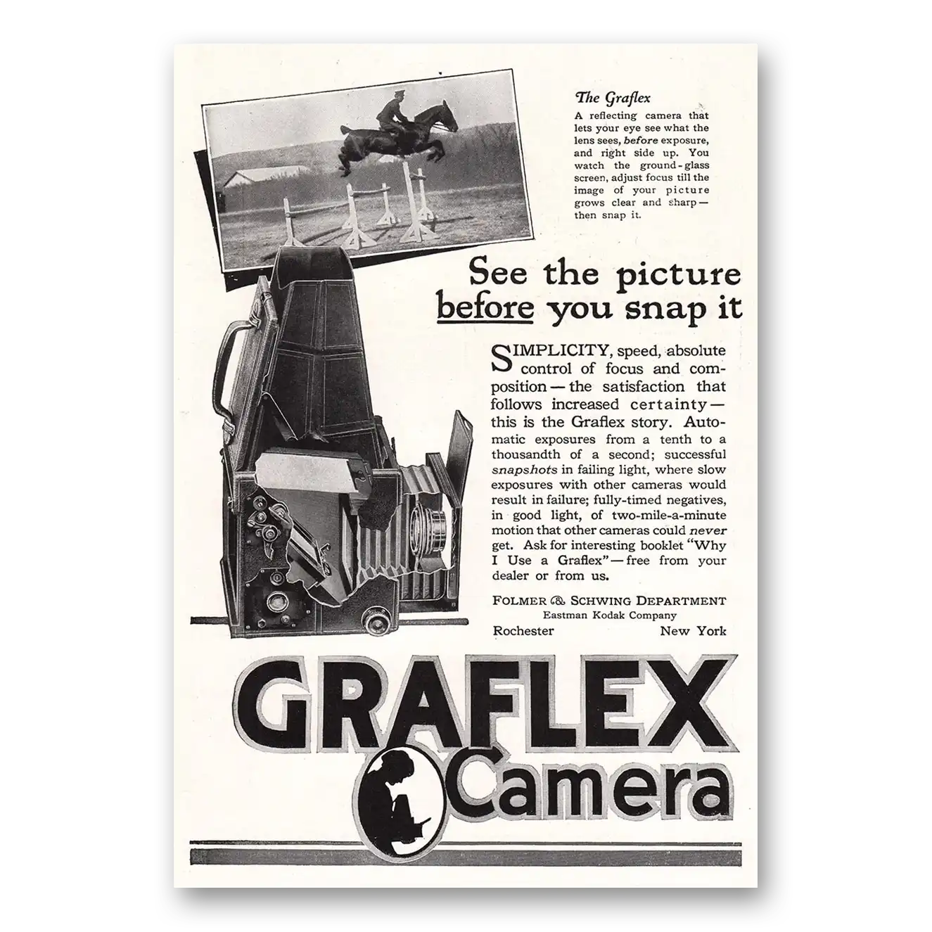 1918 Graflex Cameras See the Picture Before You Snap It Vintage Magazine Print Ad