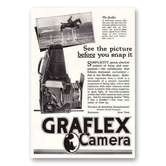 1918 Graflex Cameras See the Picture Before You Snap It Vintage Magazine Print Ad