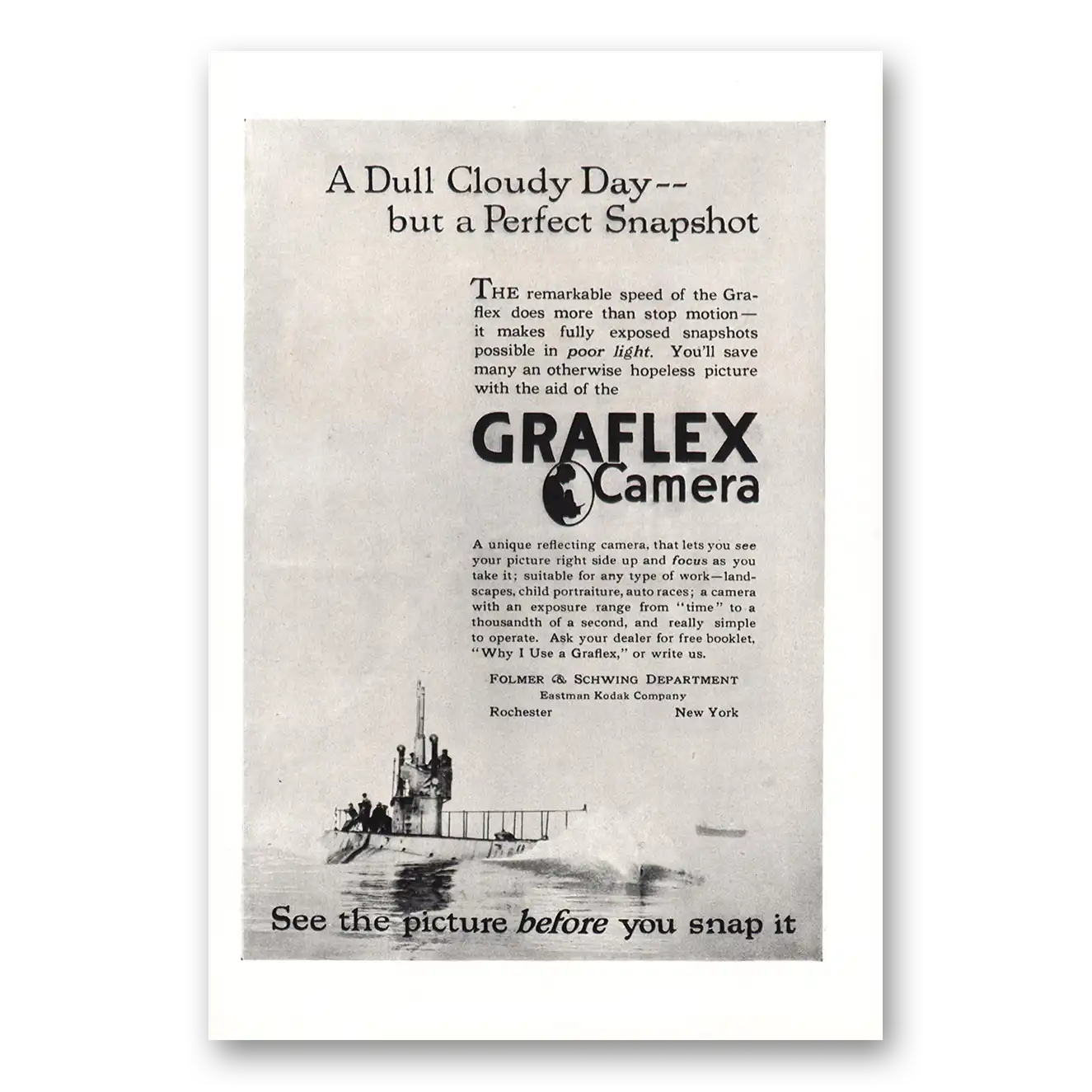 1918 Graflex Cameras Dull Cloudy Day Vintage Magazine Print Ad