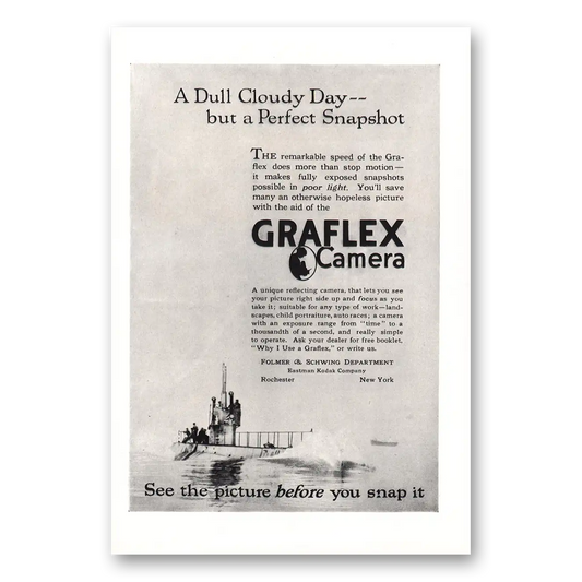 1918 Graflex Cameras Dull Cloudy Day Vintage Magazine Print Ad