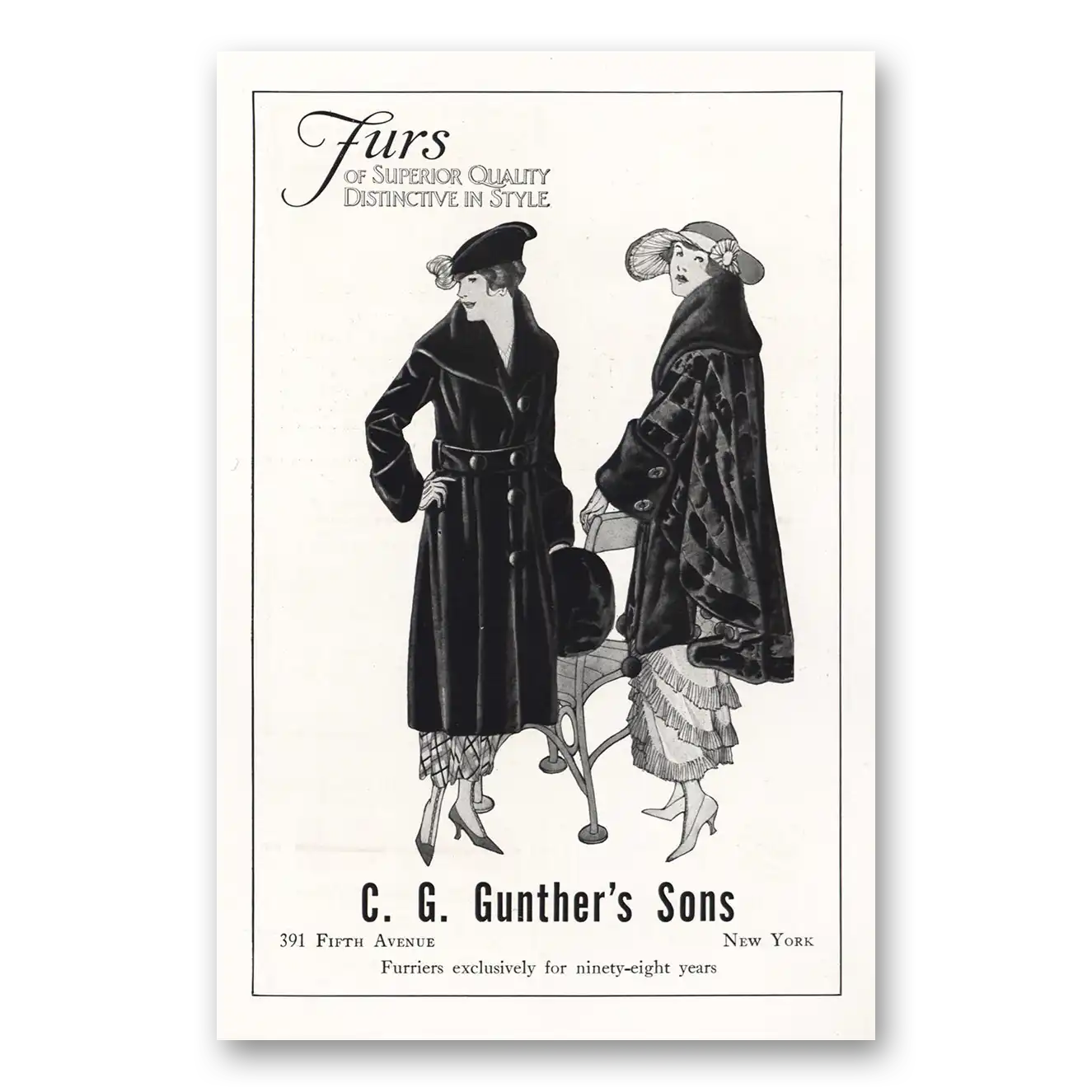 1918 C G Gunther's Sons Furs of Superior Quality Vintage Magazine Print Ad