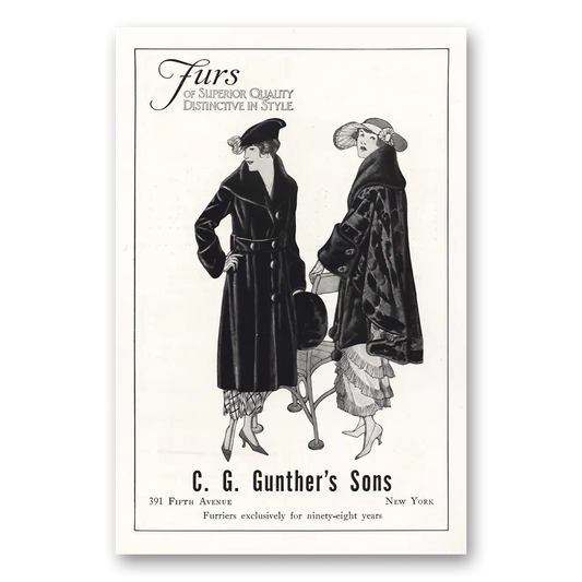 1918 C G Gunther's Sons Furs of Superior Quality Vintage Magazine Print Ad