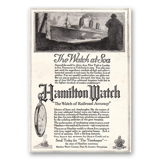 1918 Hamilton Watch at Sea Vintage Magazine Print Ad