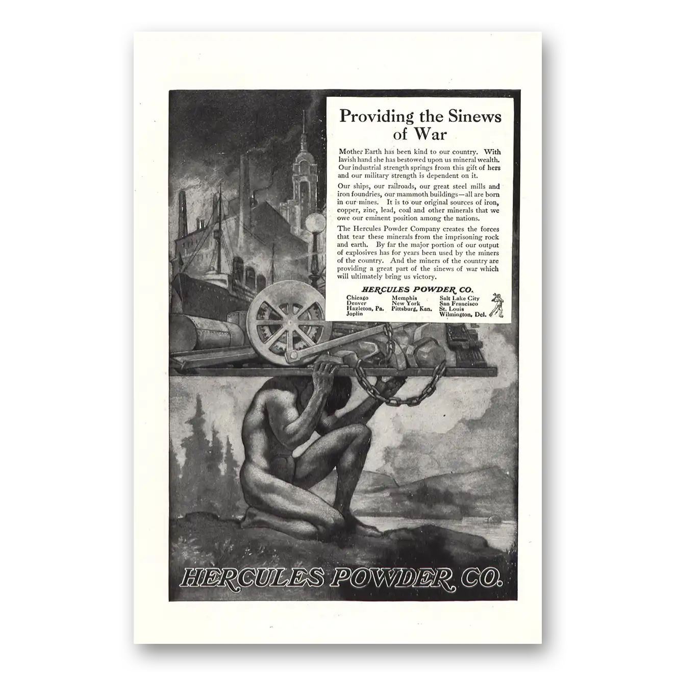 1918 Hercules Powder Providing the Sinews of War Vintage Magazine Print Ad