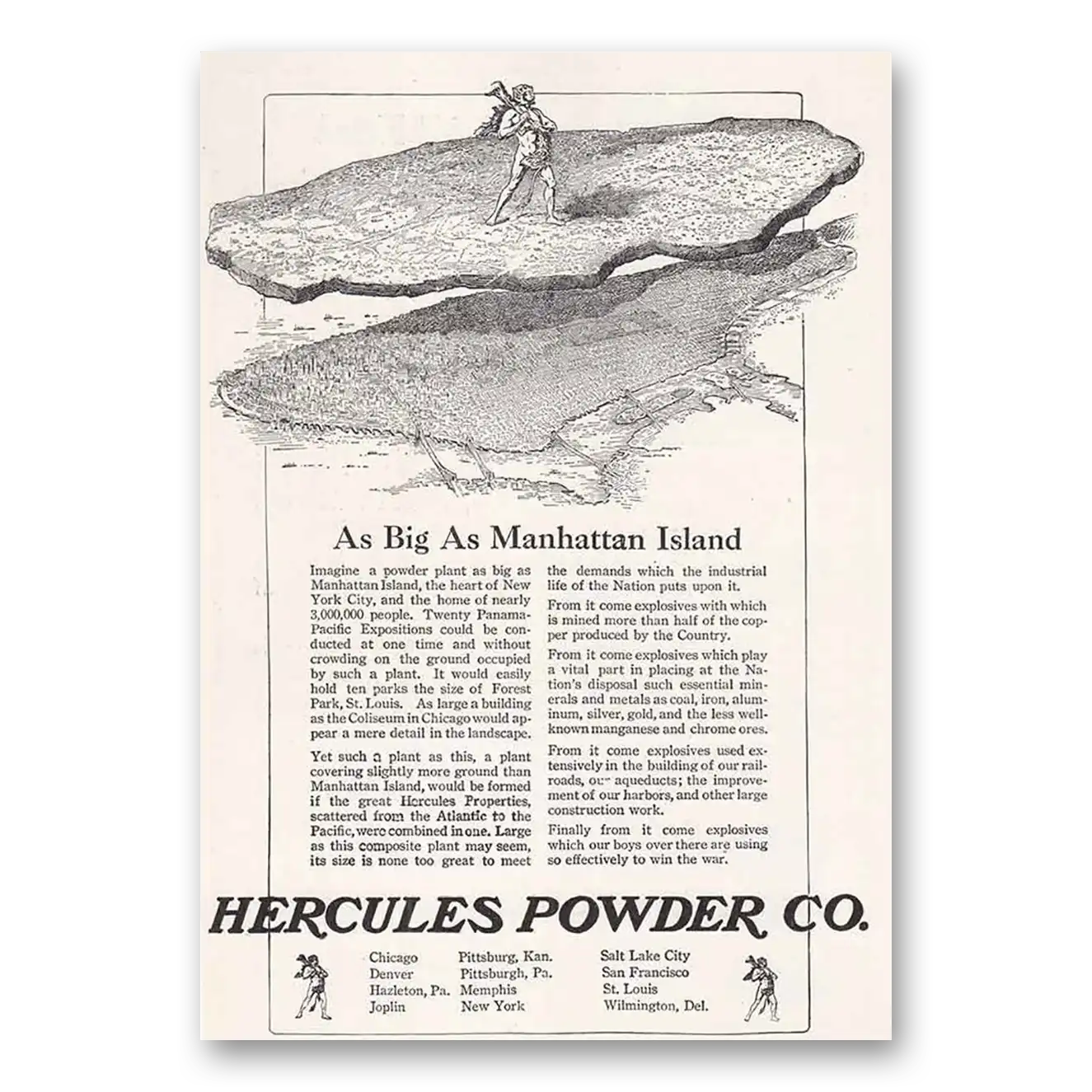 1948 Hercules Powder As Big as Manhattan Island Vintage Magazine Print Ad