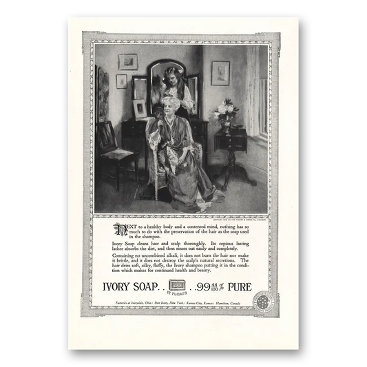 1918 Ivory Soap Next To a Healthy Body Contended Mind Vintage Magazine Print Ad