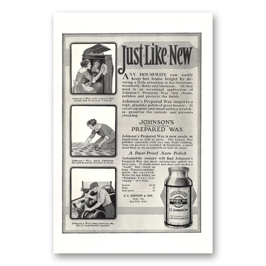 1918 Johnson & Sons Wax Any Housewife Keep Her Home Bright Vintage Magazine Print Ad